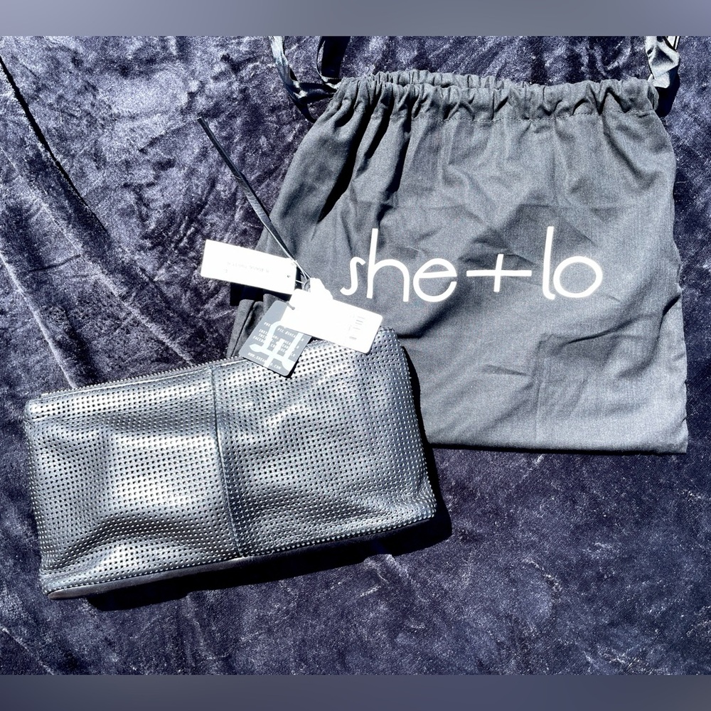 She + Lo Brand new Black Perforated Leather Clutch | Stylish Designer Handbag